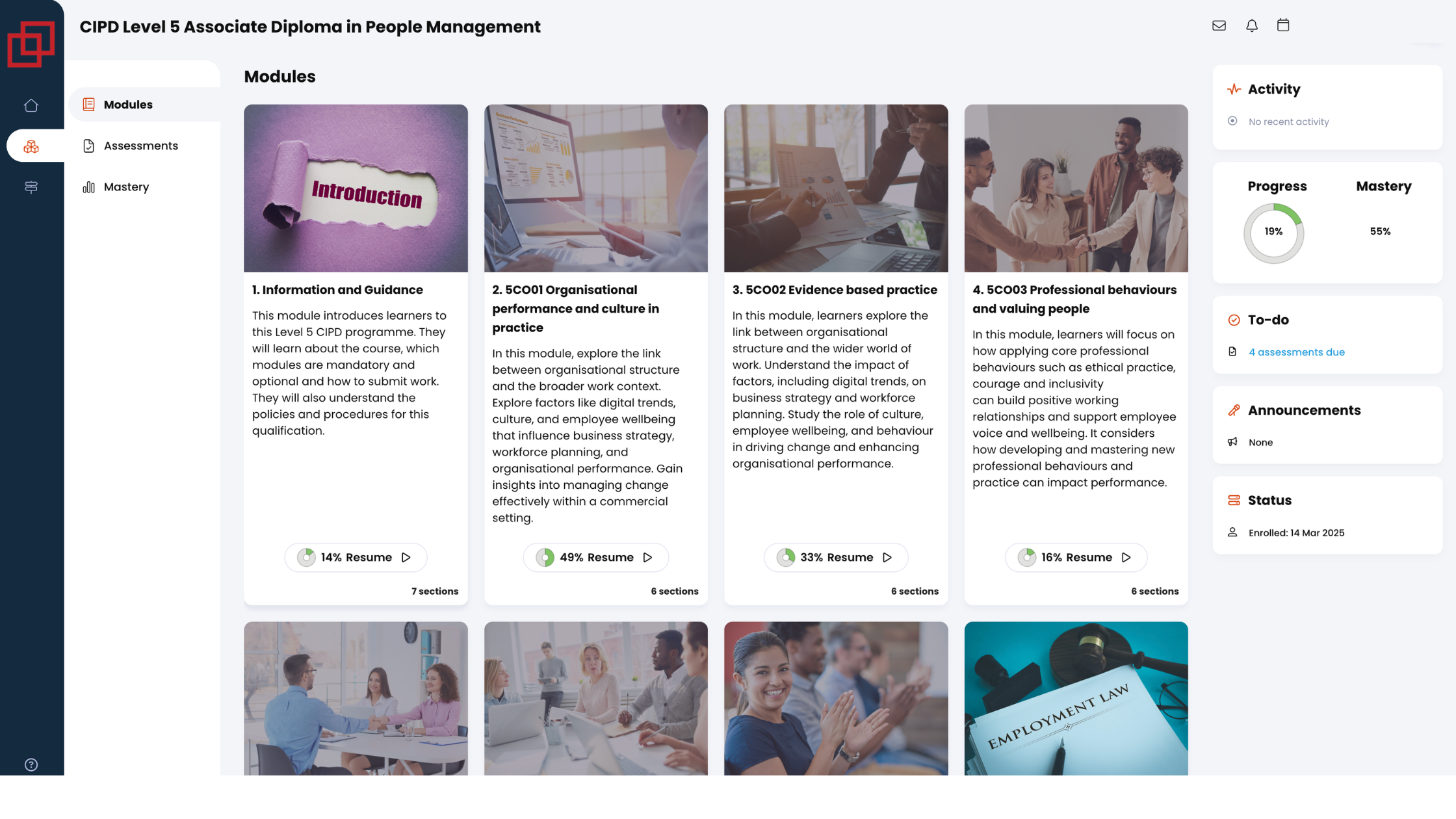 CIPD Level 5 Course Dashboard